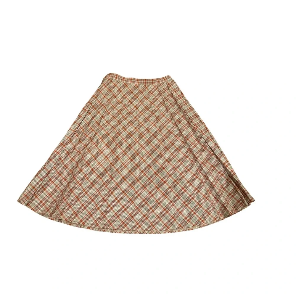 Vtg 80s Plaid Skirt Suit Set Orange Tan Blazer A-Line Midi Skirt Retro 2 Piece M